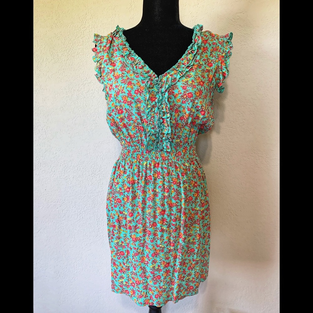 Floral Ruffled Cotton Dress Sz L